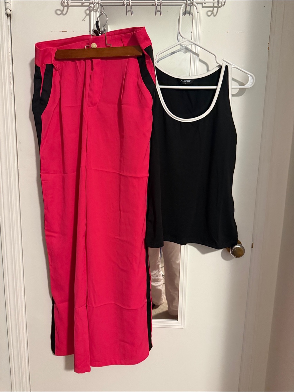 Chic Me Black Tank with White Trim & Hot Pink Wide-Leg Pants